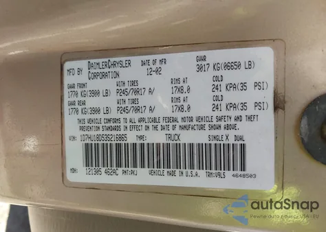 2003 Dodge Ram 1500 Slt/Laramie/St z USA, uszkodzony, nr VIN 1D7HU18D53S216865